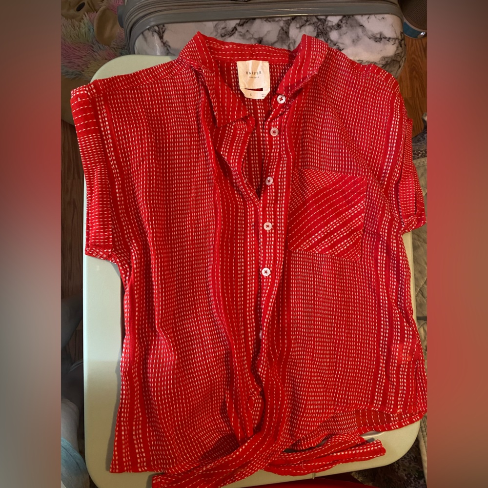 Harper Vintage red & white striped beach shirt in size S.